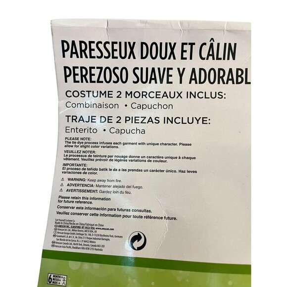 Infant Sloth Costume 6-12 Months Soft Plush Bodysuit & Hood 2-Piece Outfit - Picture 3 of 4